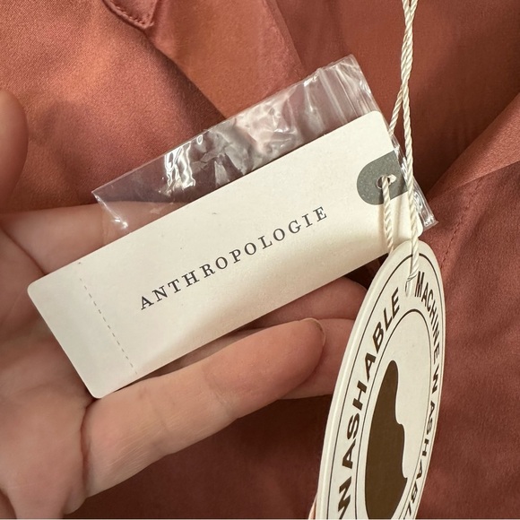 Anthropologie Papinelle Audrey Pure Silk Long Sleeve Red Button Up Top Sz XL NWT - Picture 4 of 7